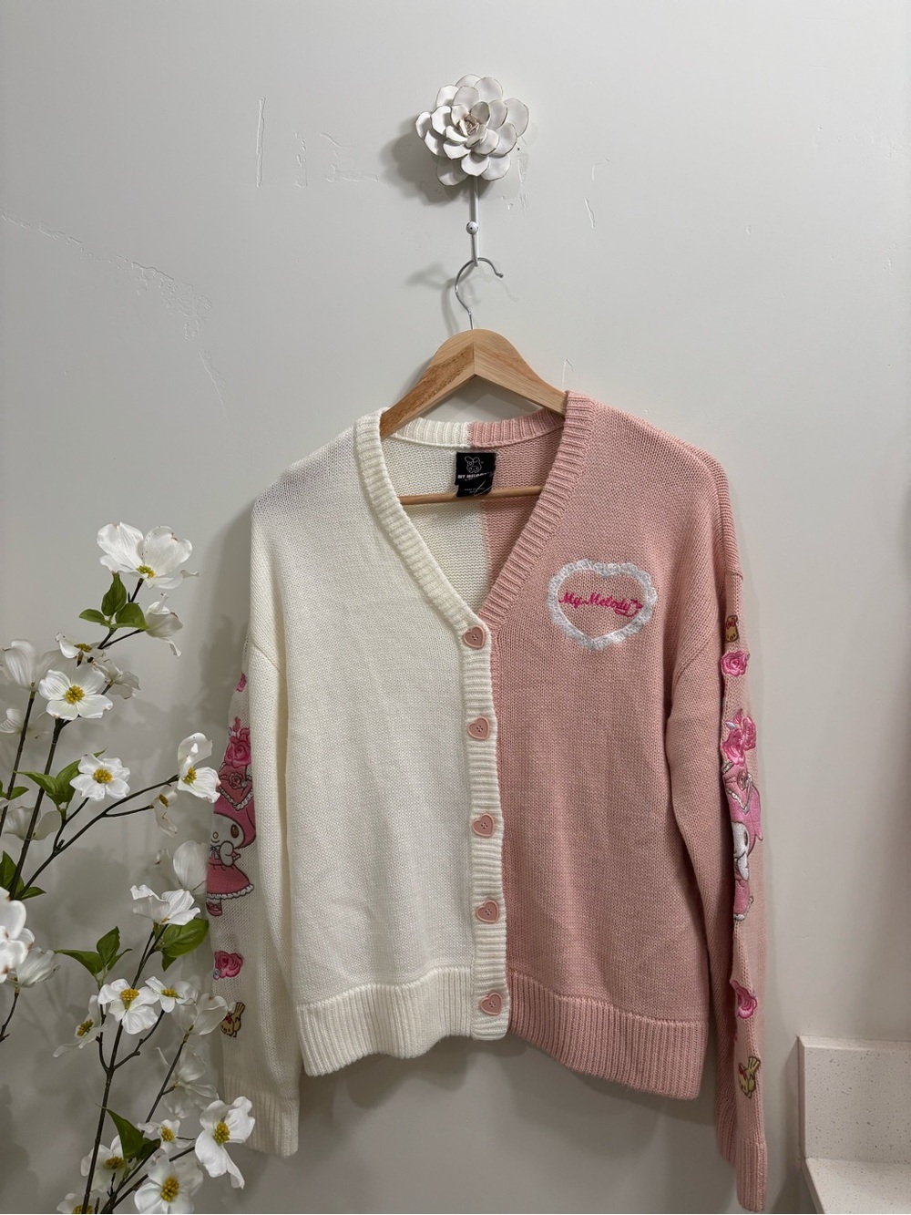 Sanrio My Melody White and Pink Embroidered Cardigan